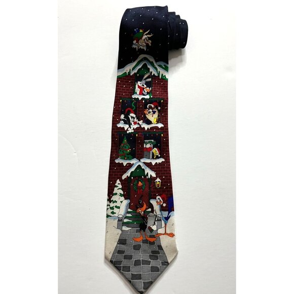 Looney Tunes Other - Vintage 90's Looney Tunes Bugs Bunny Tweety Taz Sylvester Mens Silk Tie Christma